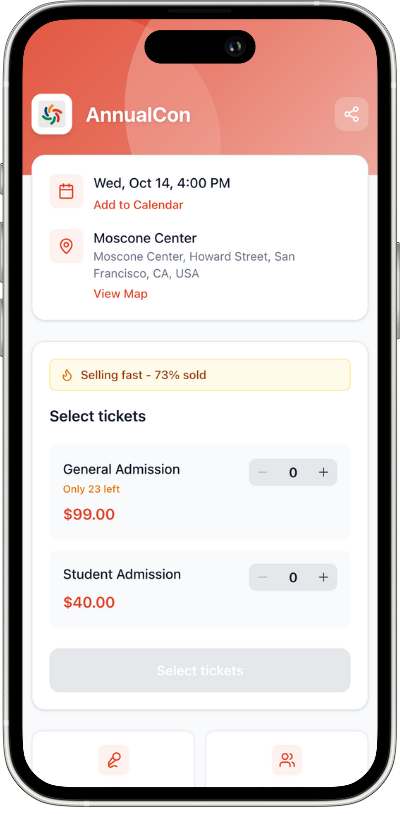 Registration page on mobile